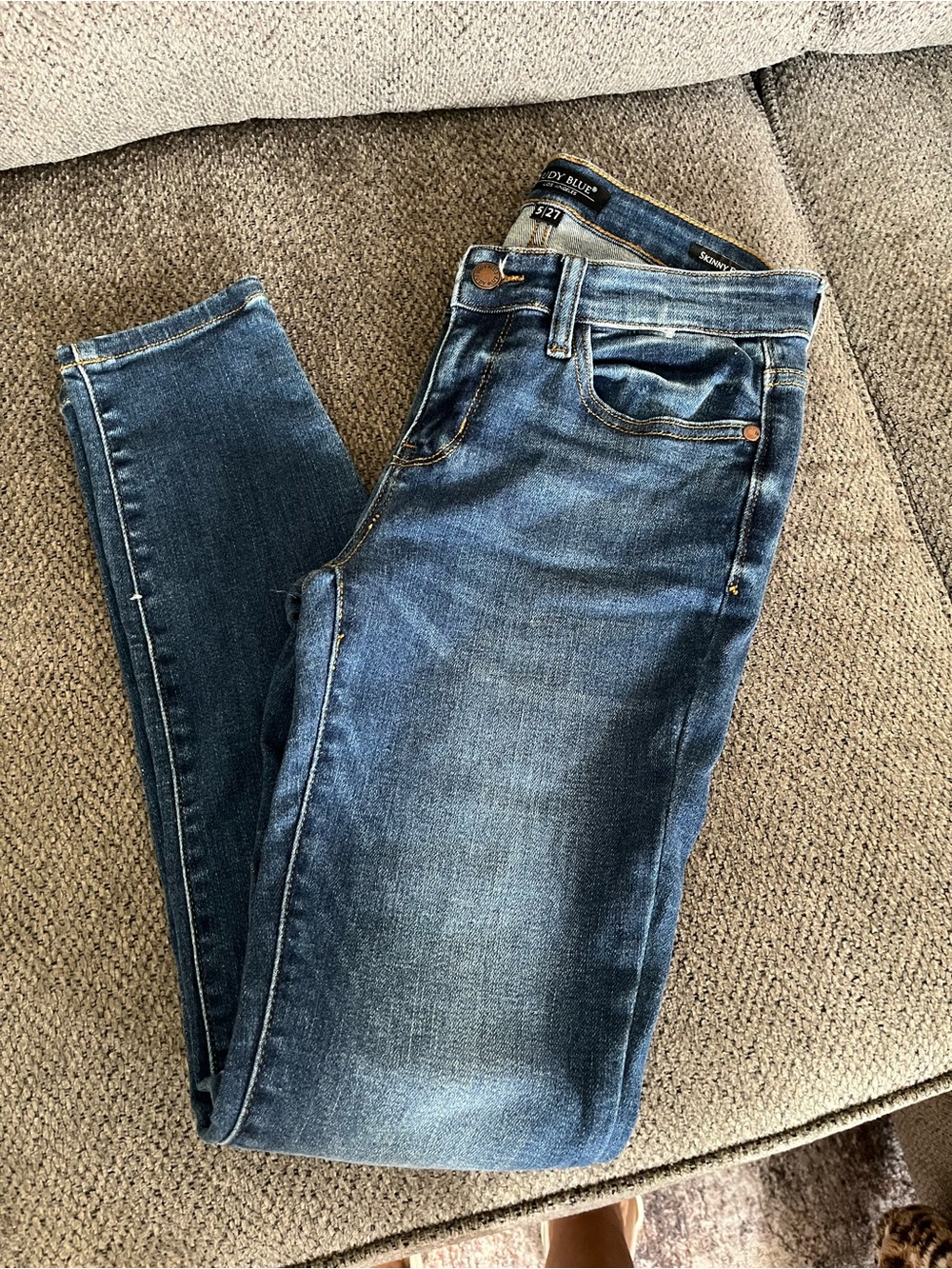 Judy Blue Distressed Mid-Blue Skinny Jeans